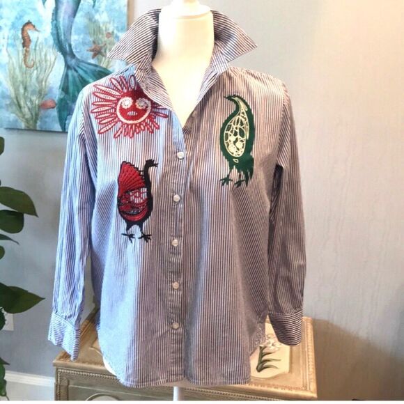 Aztec Southwestern Striped Button Down Shirt Sun Birds Sz S - Picture 2 of 10